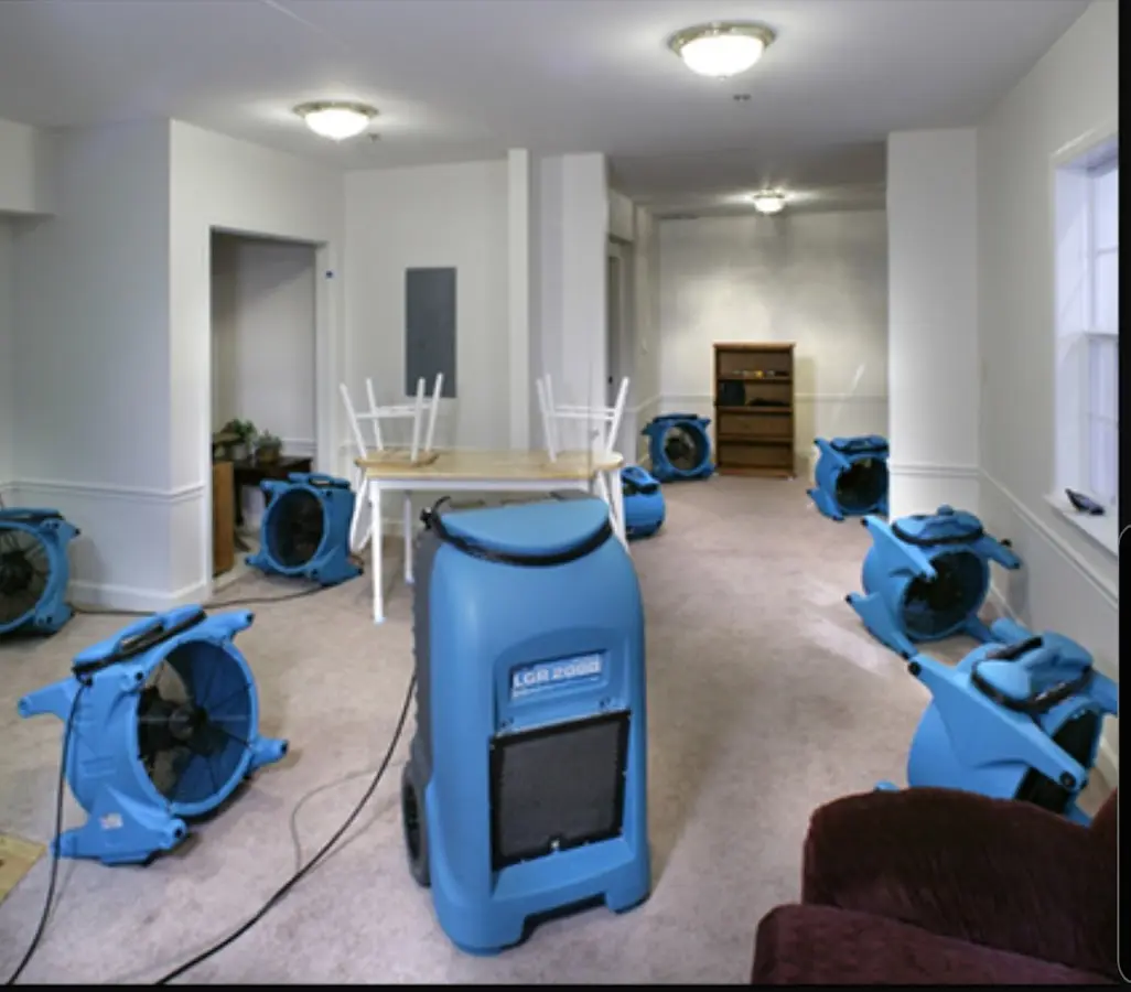 Air movers and dehumidifier setup for Water Damage Restoration in Hazleton